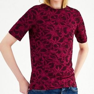NWT Zara TRF Knit Jacquard Floral Spring Purple Pink Short Sleeve Tops Size M